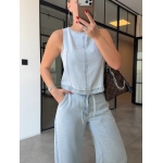 Light Wash Denim Top with Pants Set - Image 3