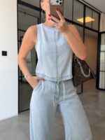 Light Wash Denim Top with Pants Set - Image 3