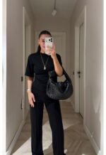 Women's Black Short Sleeve Top And Pants Set - Image 3