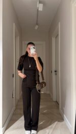 Brown Short Sleeve Top and Pants Set