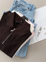 Diamond Pattern Zip Collar Knit Top ( 4 colors) - Image 2