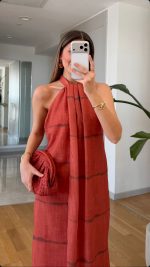 Rust Halter Neck Maxi Dress - Image 2