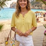 Yellow Button Front Knit Top