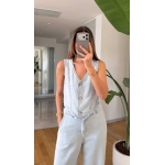 Light Wash Denim Vest and Wide Leg Pants Set - Image 2