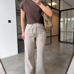 High Waist Wide Leg Beige Jeans