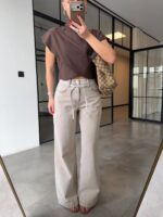 High Waist Wide Leg Beige Jeans