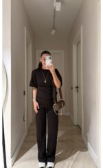 Brown Short Sleeve Top and Pants Set - Image 2