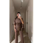Women's Brown Short Sleeve Top And Pants Set - Image 2