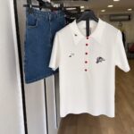 White Embroidered Polo Top