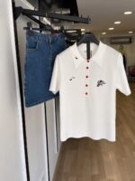White Embroidered Polo Top