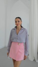 Blue and Pink Striped Button-Up Shirt