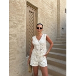 White Crochet Lace Two Piece Short Set - Image 2