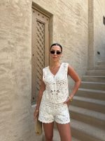 White Crochet Lace Two Piece Short Set - Image 2