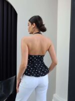 Black Polka Dot Halter Peplum Top - Image 2