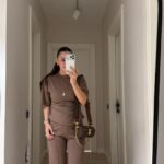 Women's Brown Short Sleeve Top And Pants Set