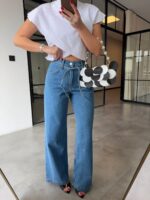 High Waist Wide Leg Blue Jeans