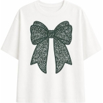 White T-Shirt With Black Bow Graphic - Image 2