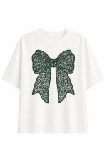 White T-Shirt With Black Bow Graphic - Image 2
