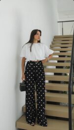 Black Polka Dot Wide Leg Jeans - Image 2