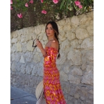 Pink Yellow Ikat Off Shoulder Maxi Dress - Image 4