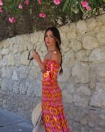 Pink Yellow Ikat Off Shoulder Maxi Dress - Image 4