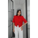 Red Cropped Blazer With Black Buttons - Image 2