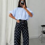 Light Blue Ruffle Sleeve Blouse
