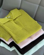 Textured Knit Polo Collar Sweater