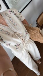 Cream Embroidered Two Piece Set - Image 2