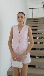 Sleeveless Pink Vest and Shorts Set - Image 2