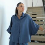 Blue Button-Up Shirt and Shorts Set