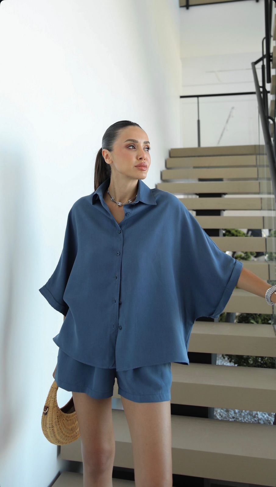 30e3b646-d2a5-4d8d-ab8a-f29d2dc56ce7 Blue Button-Up Shirt and Shorts Set - Image 1