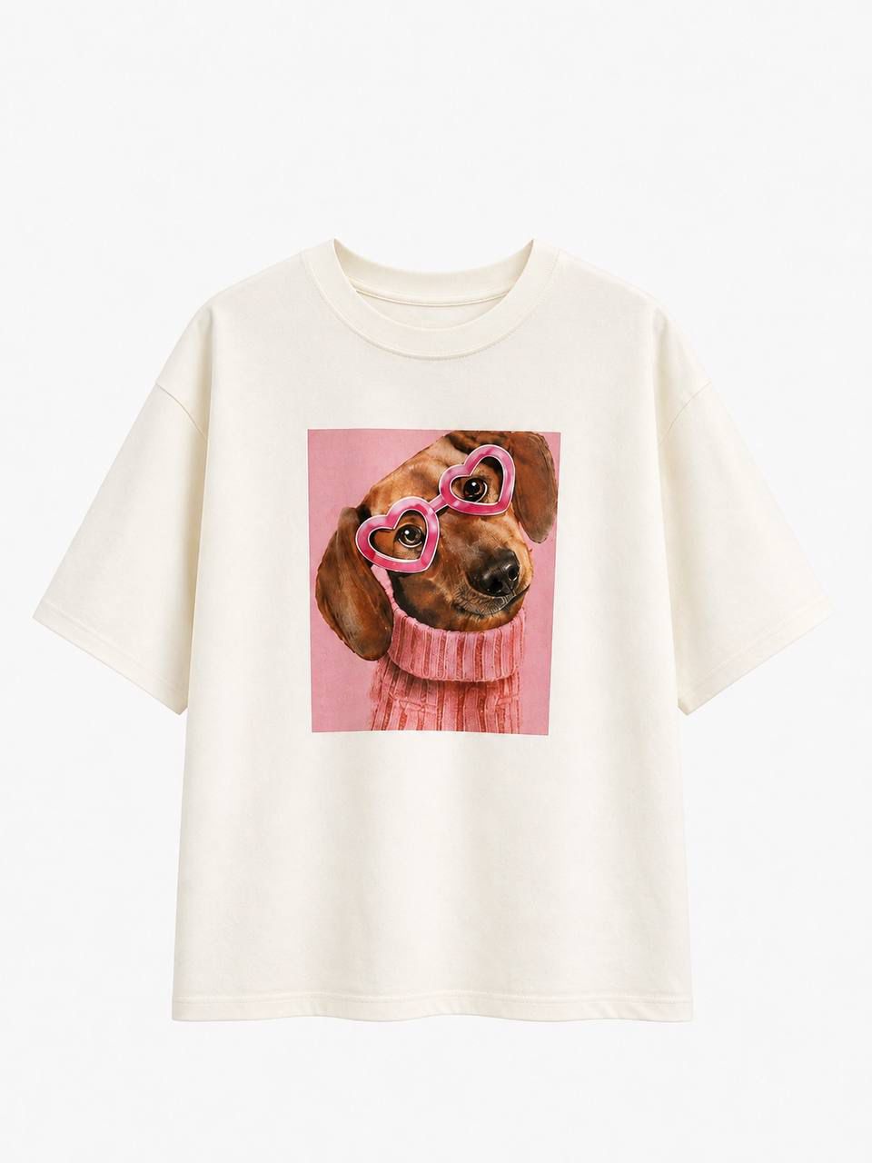 3e7b0616-6b17-4dfd-bdd2-cf0ddee71a45 Dog With Heart Glasses Graphic T-Shirt - Image 1