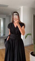 Black Cap Sleeve Maxi Dress - Image 2