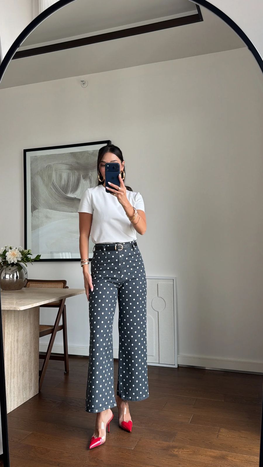 4d2db04b-b6f7-46f7-b39d-f2aa12b056d7 Black Polka Dot Wide Leg Pants - Image 1