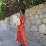 Pink Yellow Ikat Off Shoulder Maxi Dress