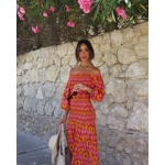 Pink Yellow Ikat Off Shoulder Maxi Dress - Image 3