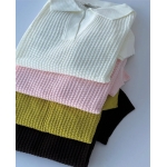 Textured Knit Polo Collar Sweater - Image 3