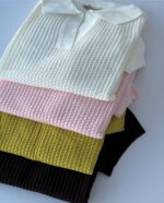 Textured Knit Polo Collar Sweater - Image 3