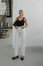 White Polka Dot High Waist Pants