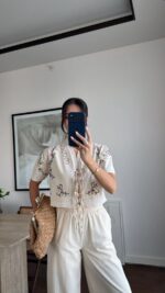 Cream Embroidered Two Piece Set - Image 5