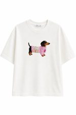 White Dachshund Graphic Tee Shirt - Image 2