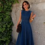 Sleeveless Blue Denim Midi Dress
