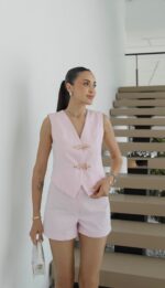 Sleeveless Pink Vest and Shorts Set
