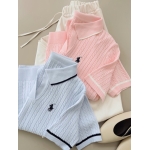 Cable Knit Short Sleeve Polo Shirts - Image 2
