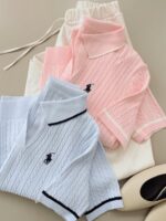 Cable Knit Short Sleeve Polo Shirts - Image 2