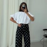 Black Polka Dot Wide Leg Jeans