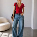 Red Ruffle V-Neck Short Sleeve Top