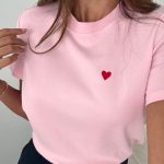 Heart Embroidered Pink T-Shirt