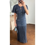 Navy Tweed Short Sleeve Maxi Dress - Image 3